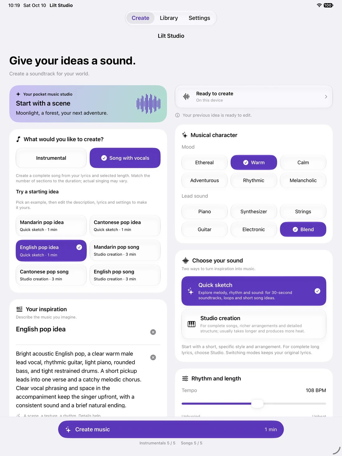 Your idea. Your own music. · iPad