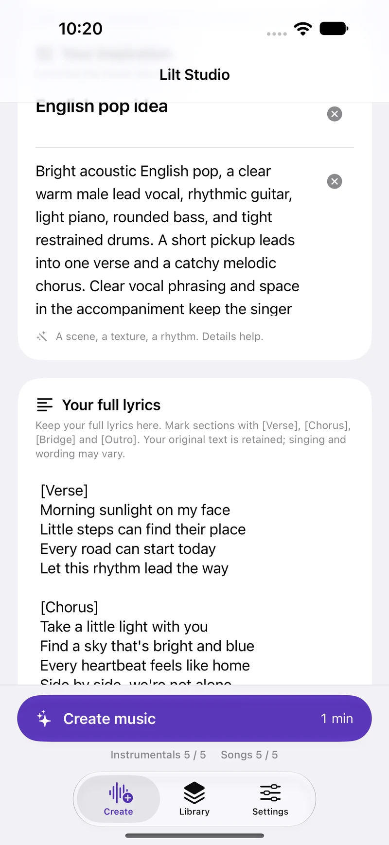 Your lyrics, from verse to chorus.