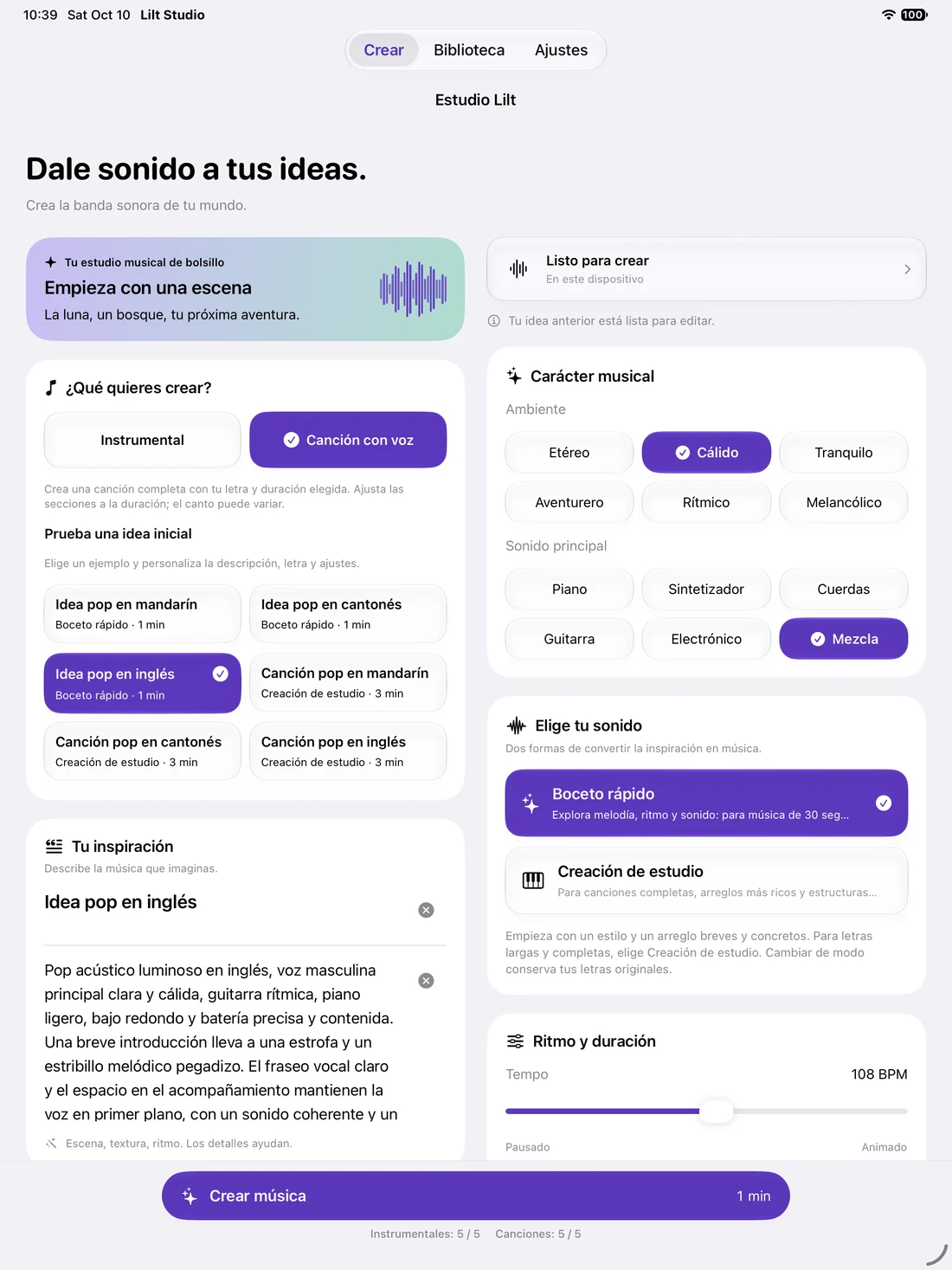 Tu idea. Tu propia música. · iPad