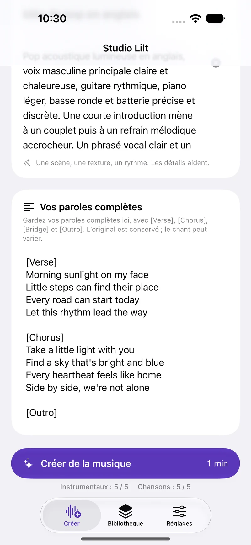 Vos paroles, du couplet au refrain.