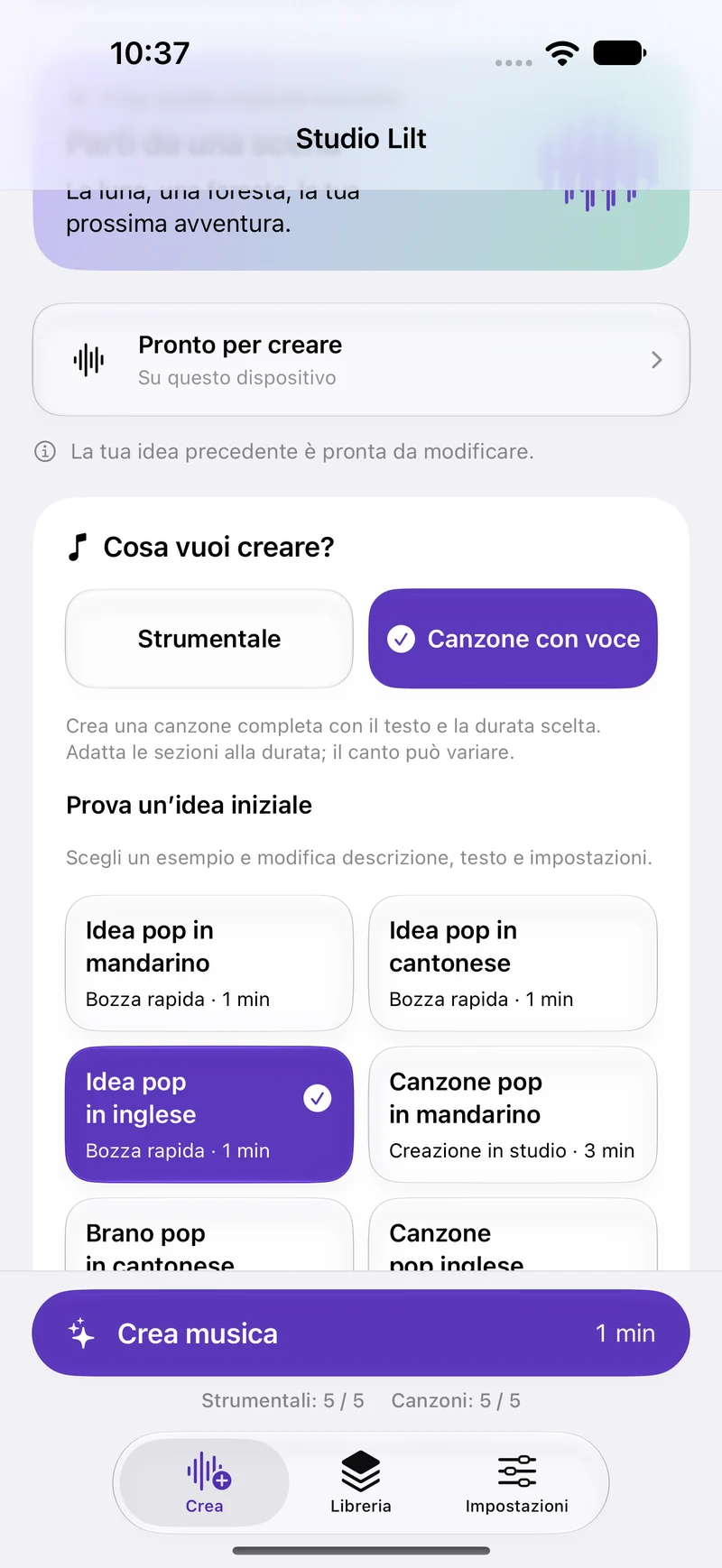La tua idea. La tua musica. · iPhone