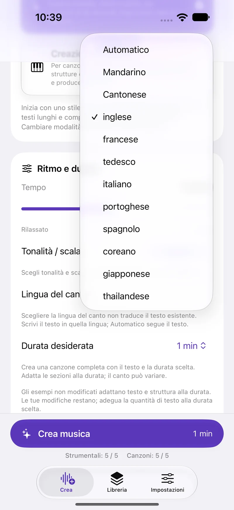 Scrivi canzoni nella tua lingua.