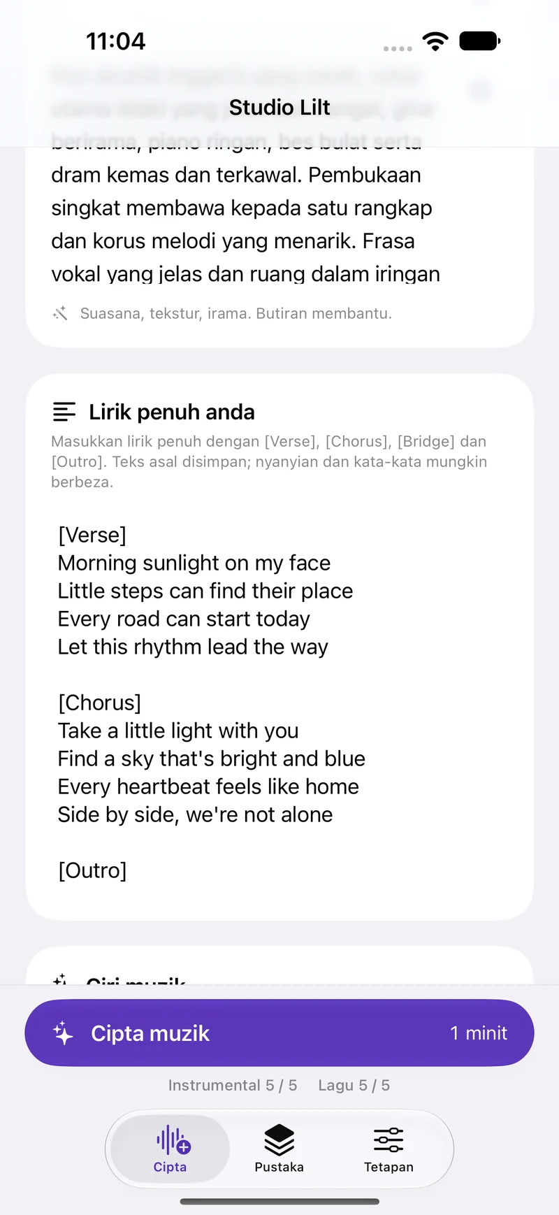 Tulis sendiri lirik penuh anda.