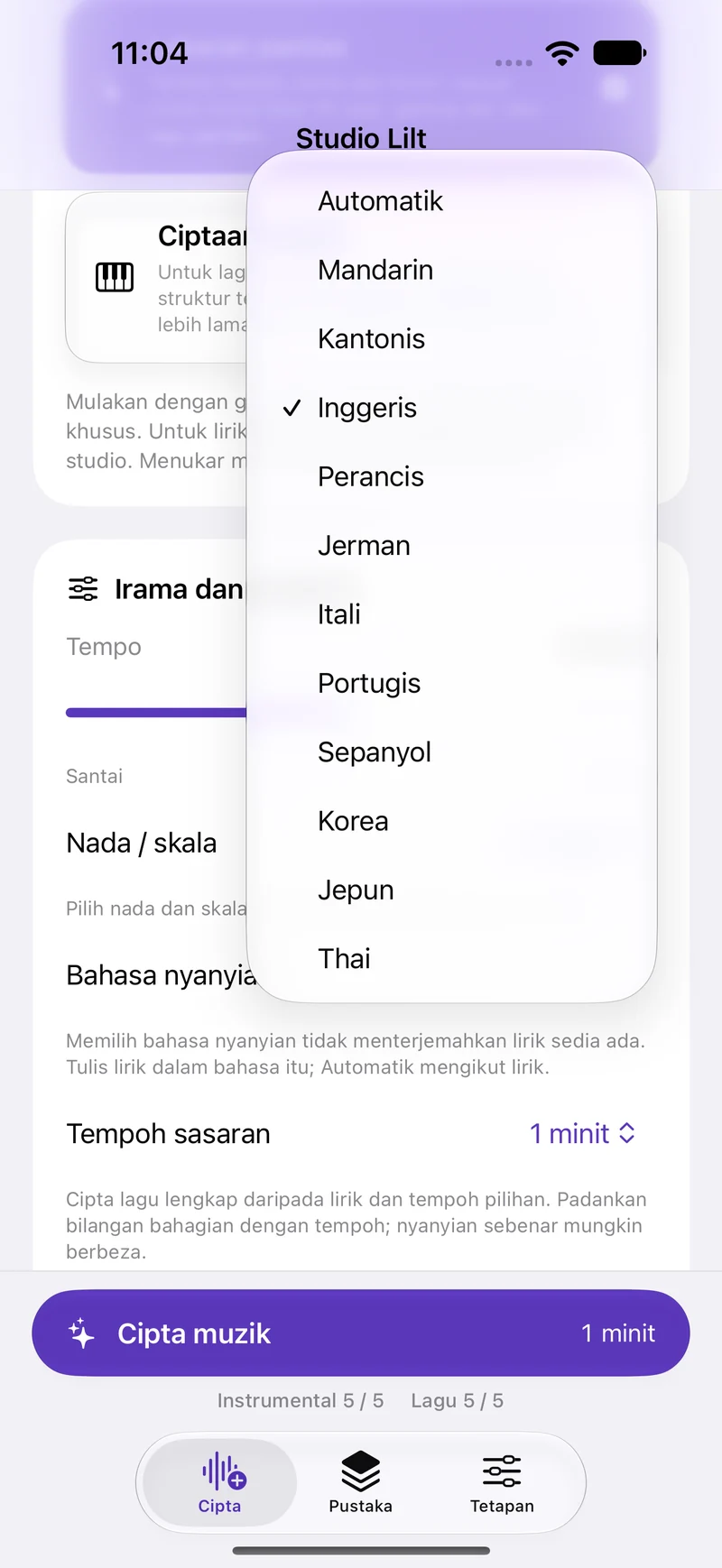 Cipta lagu dalam bahasa anda.