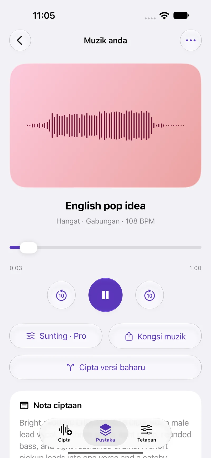 Dengarkan hasil ciptaan anda.