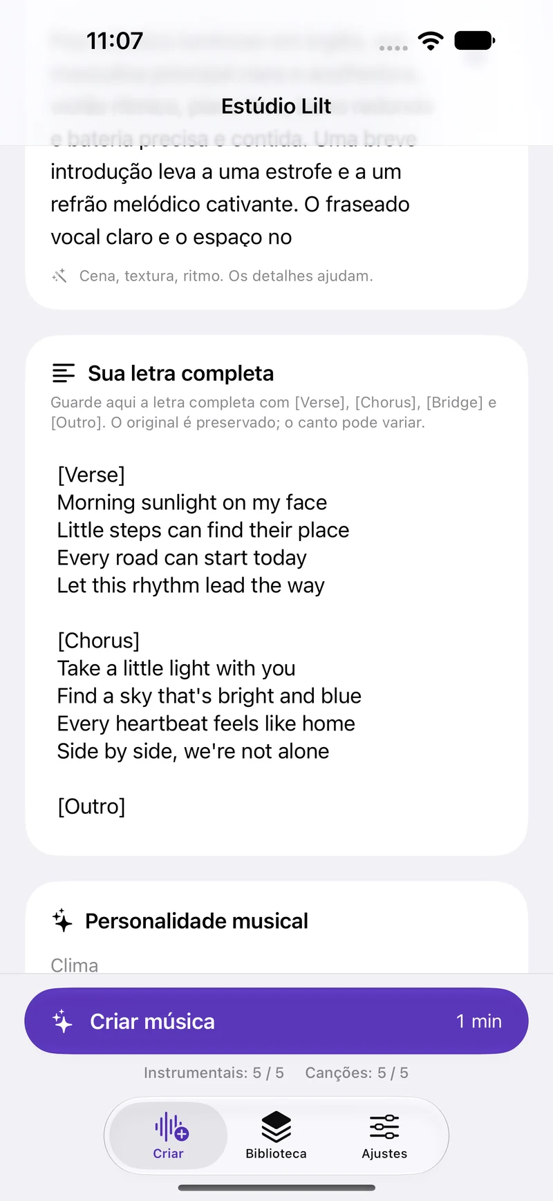 Sua letra, da estrofe ao refrão.
