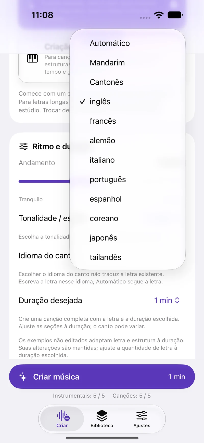 Escreva canções no seu idioma.