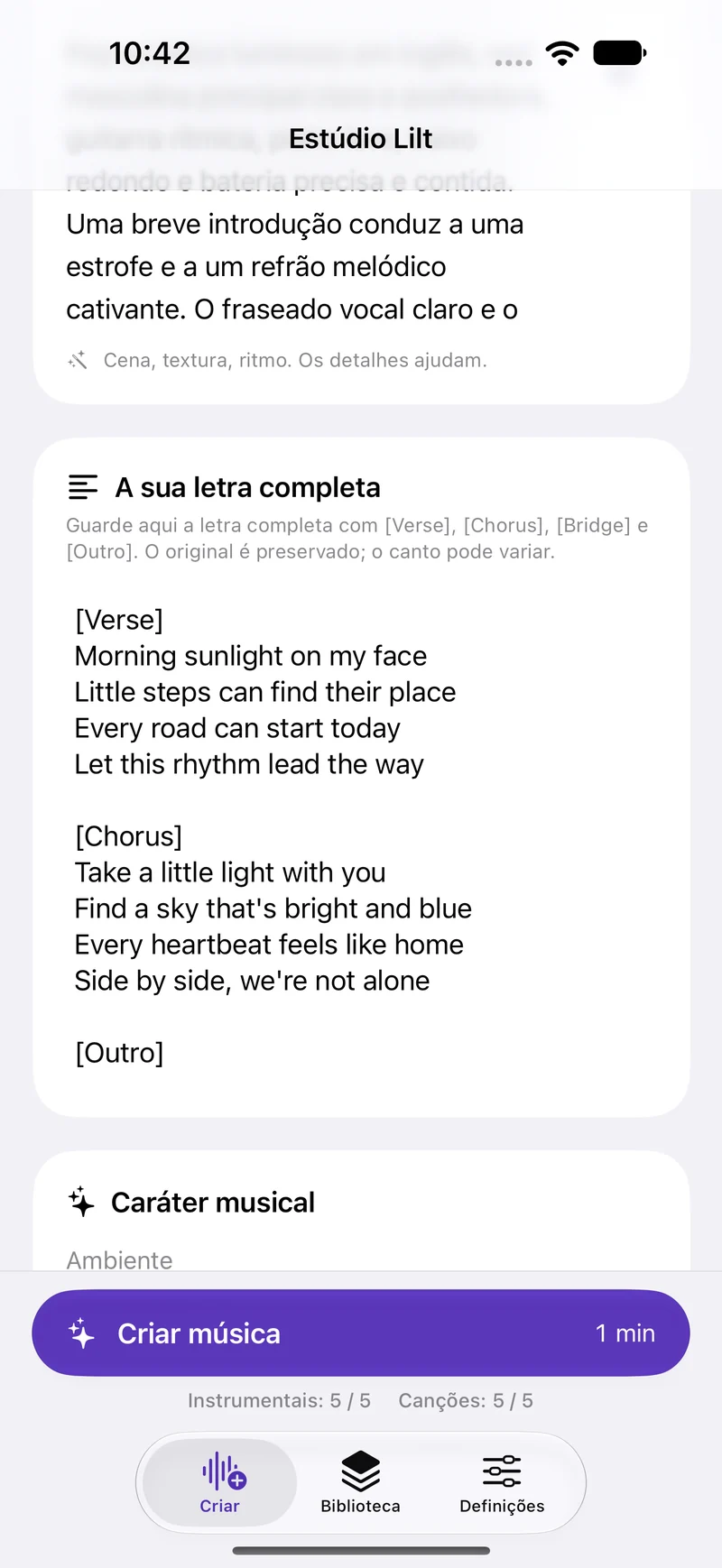 A tua letra, da estrofe ao refrão.