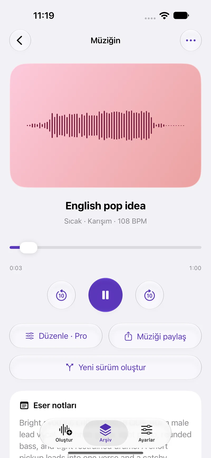 Yaptığınız müziği dinleyin.