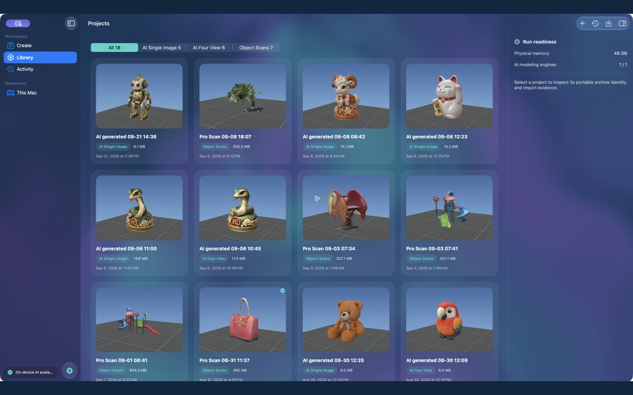 Mac library with scanned and AI-generated models